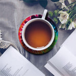 Black And Rainbow Tie Dye Print Leather Coaster Set