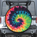 Black And Rainbow Tie Dye Print Leather Spare Tire Cover