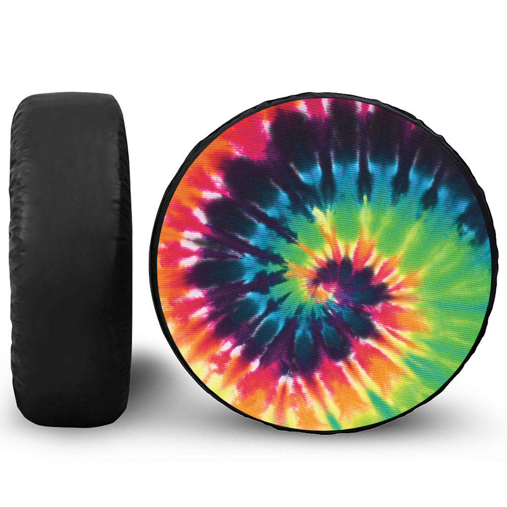 Black And Rainbow Tie Dye Print Leather Spare Tire Cover