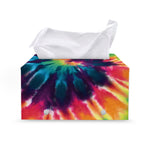Black And Rainbow Tie Dye Print Leather Tissue Box Cover