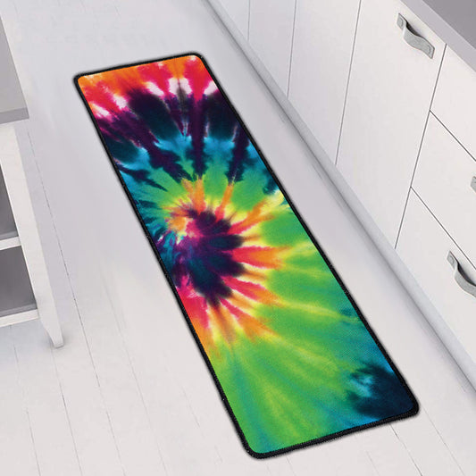 Black And Rainbow Tie Dye Print Long Kitchen Mat