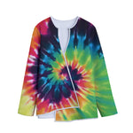 Black And Rainbow Tie Dye Print Long Sleeve Short Coat