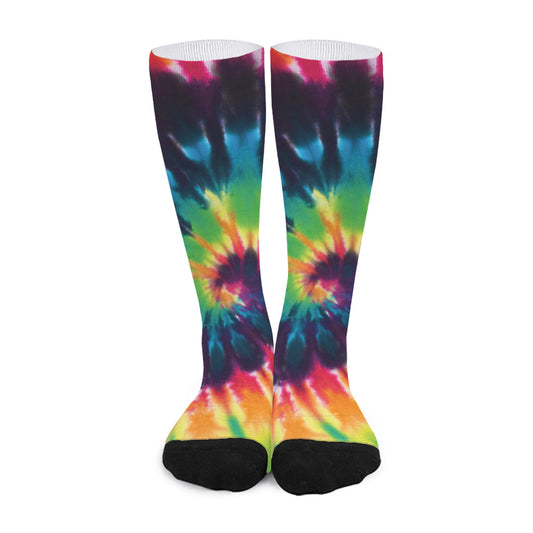 Black And Rainbow Tie Dye Print Long Socks