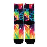 Black And Rainbow Tie Dye Print Long Socks