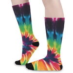 Black And Rainbow Tie Dye Print Long Socks