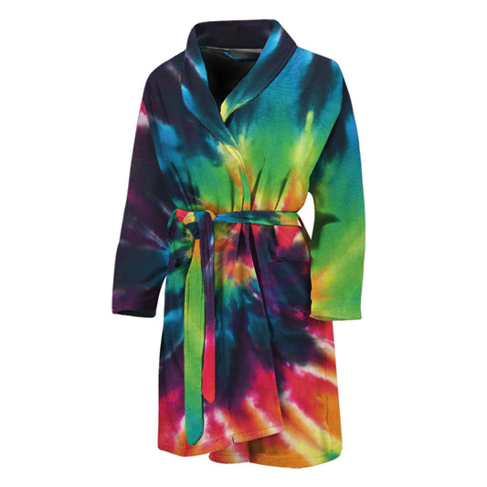 Black And Rainbow Tie Dye Print Men's Bathrobe
