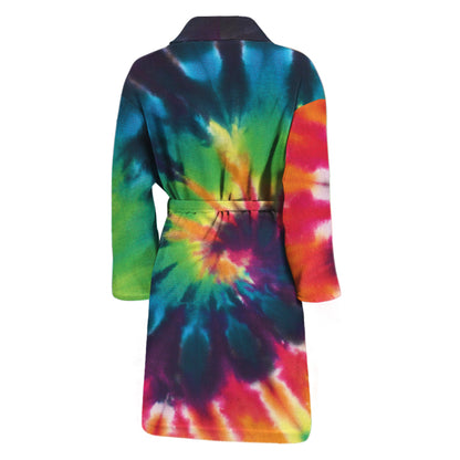 Black And Rainbow Tie Dye Print Men's Bathrobe