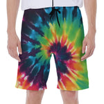 Black And Rainbow Tie Dye Print Men's Beach Shorts