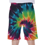 Black And Rainbow Tie Dye Print Men's Beach Shorts