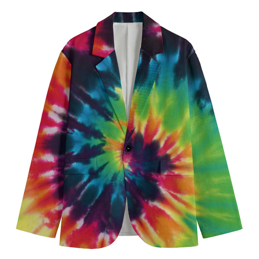 Black And Rainbow Tie Dye Print Men's Blazer