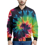 Black And Rainbow Tie Dye Print Men's Bomber Jacket