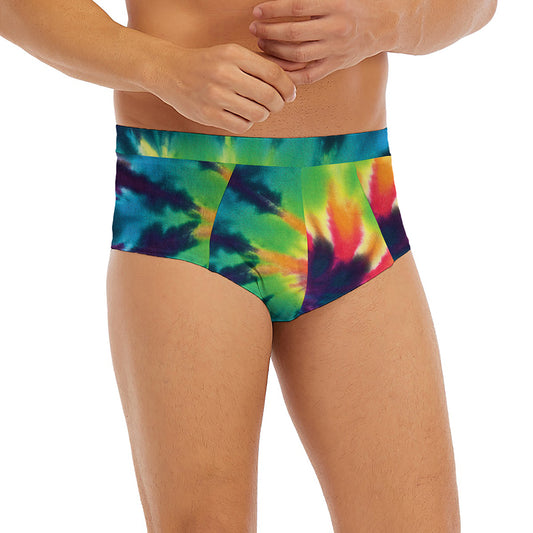 Black And Rainbow Tie Dye Print Men's Briefs