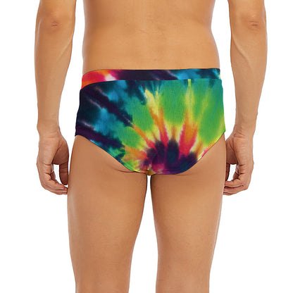Black And Rainbow Tie Dye Print Men's Briefs
