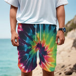 Black And Rainbow Tie Dye Print Men's Cargo Shorts