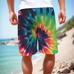 Black And Rainbow Tie Dye Print Men's Cargo Shorts