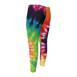 Black And Rainbow Tie Dye Print Men's Compression Pants