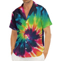 Black And Rainbow Tie Dye Print Men's Deep V-Neck Shirt
