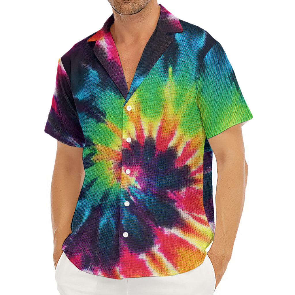 Black And Rainbow Tie Dye Print Men's Deep V-Neck Shirt