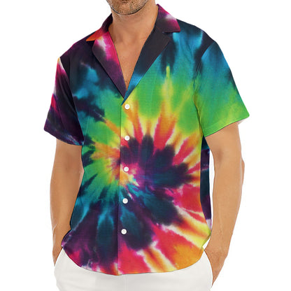 Black And Rainbow Tie Dye Print Men's Deep V-Neck Shirt