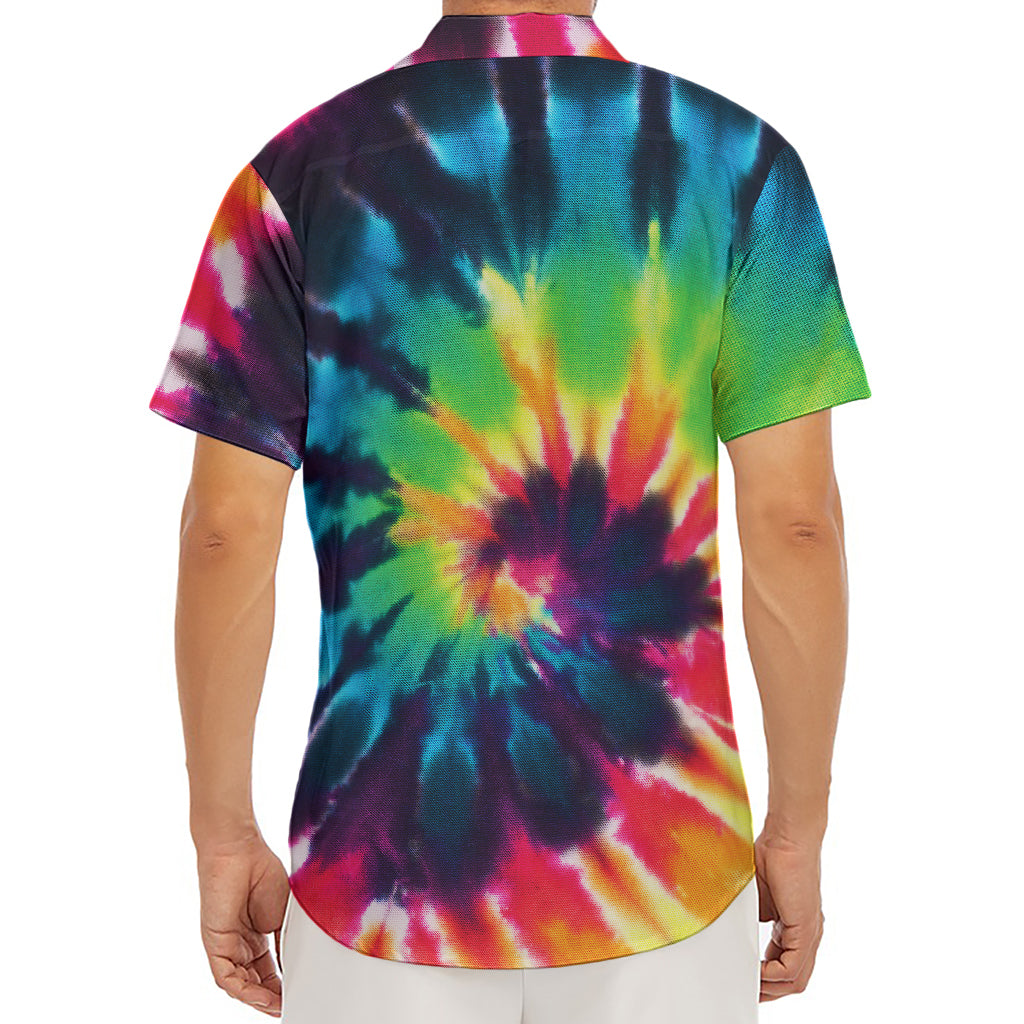 Black And Rainbow Tie Dye Print Men's Deep V-Neck Shirt