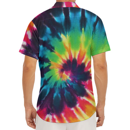 Black And Rainbow Tie Dye Print Men's Deep V-Neck Shirt