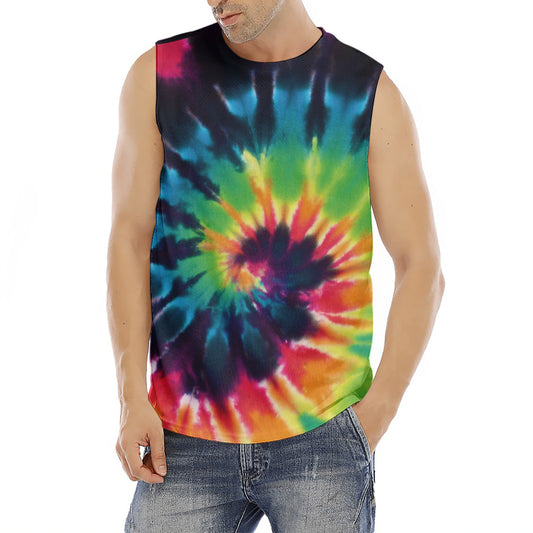 Black And Rainbow Tie Dye Print Men's Fitness Tank Top