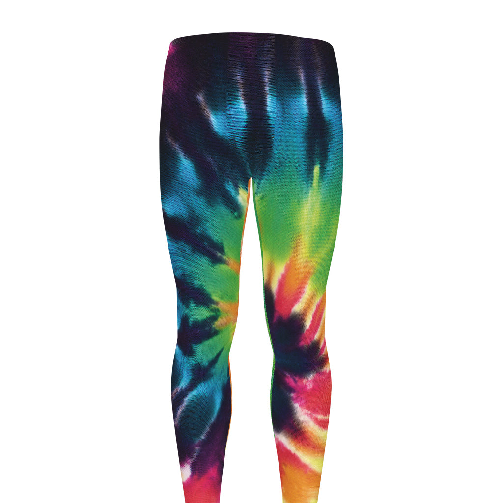 Black And Rainbow Tie Dye Print Men's leggings