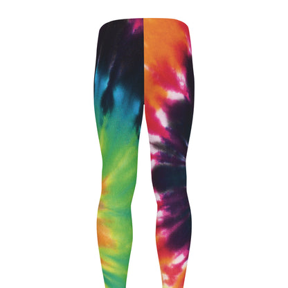 Black And Rainbow Tie Dye Print Men's leggings