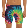 Black And Rainbow Tie Dye Print Men's Long Boxer Briefs