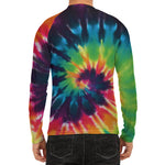 Black And Rainbow Tie Dye Print Men's Long Sleeve Rash Guard