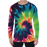 Black And Rainbow Tie Dye Print Men's Long Sleeve T-Shirt