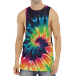 Black And Rainbow Tie Dye Print Men's Muscle Tank Top