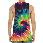 Black And Rainbow Tie Dye Print Men's Muscle Tank Top