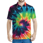 Black And Rainbow Tie Dye Print Men's Polo Shirt