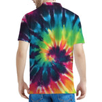 Black And Rainbow Tie Dye Print Men's Polo Shirt