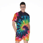 Black And Rainbow Tie Dye Print Men's Rompers