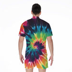 Black And Rainbow Tie Dye Print Men's Rompers