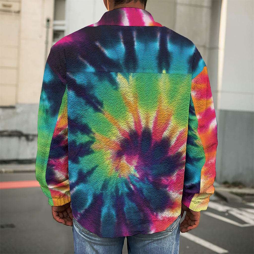 Black And Rainbow Tie Dye Print Men's Shirt Jacket