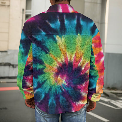 Black And Rainbow Tie Dye Print Men's Shirt Jacket