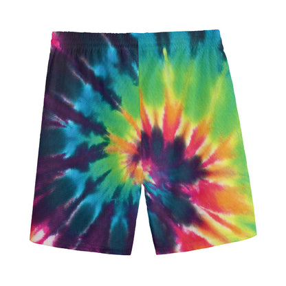Black And Rainbow Tie Dye Print Men's Sports Shorts