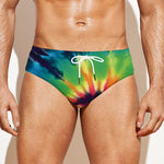 Black And Rainbow Tie Dye Print Men's Swim Briefs