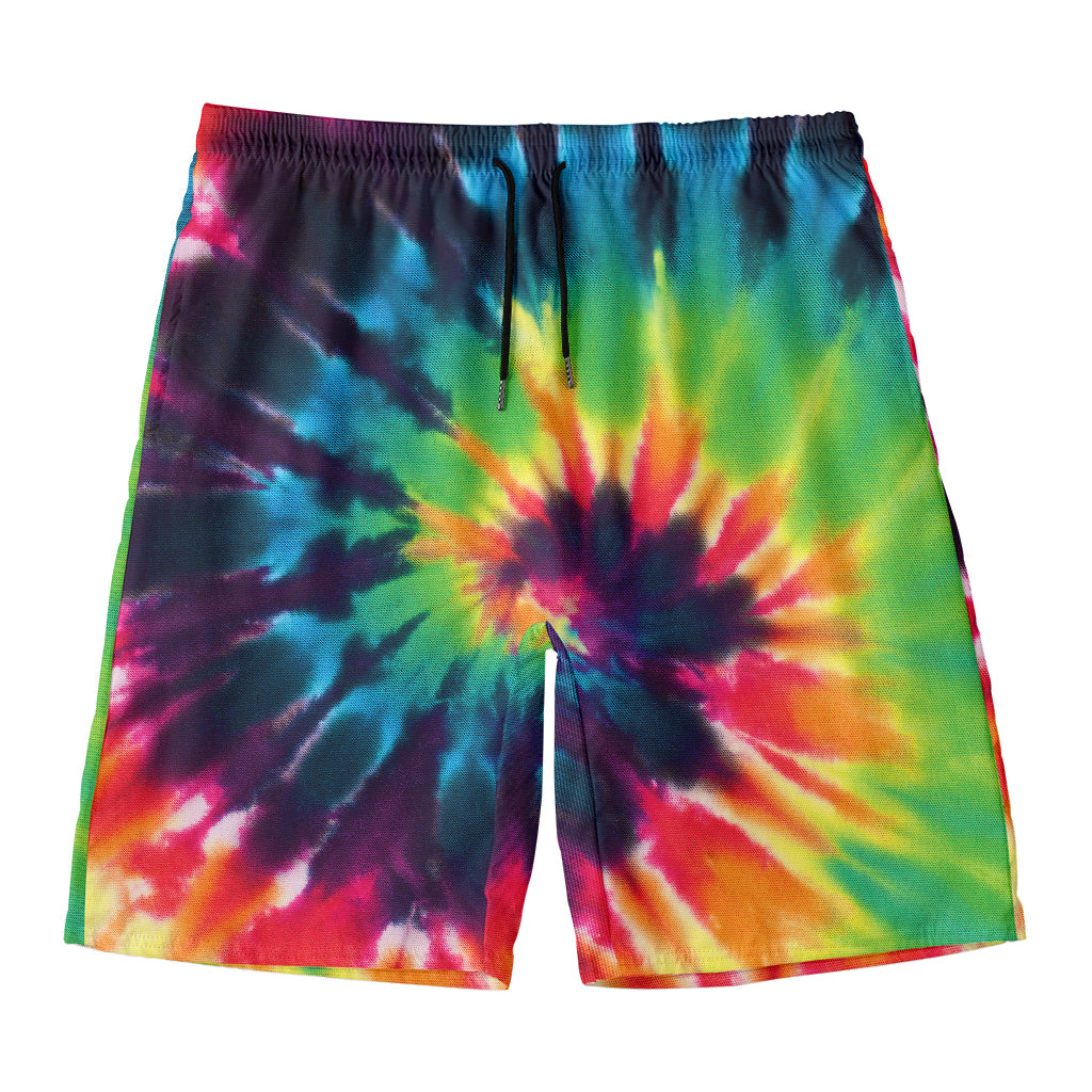 Black And Rainbow Tie Dye Print Men's Swim Trunks