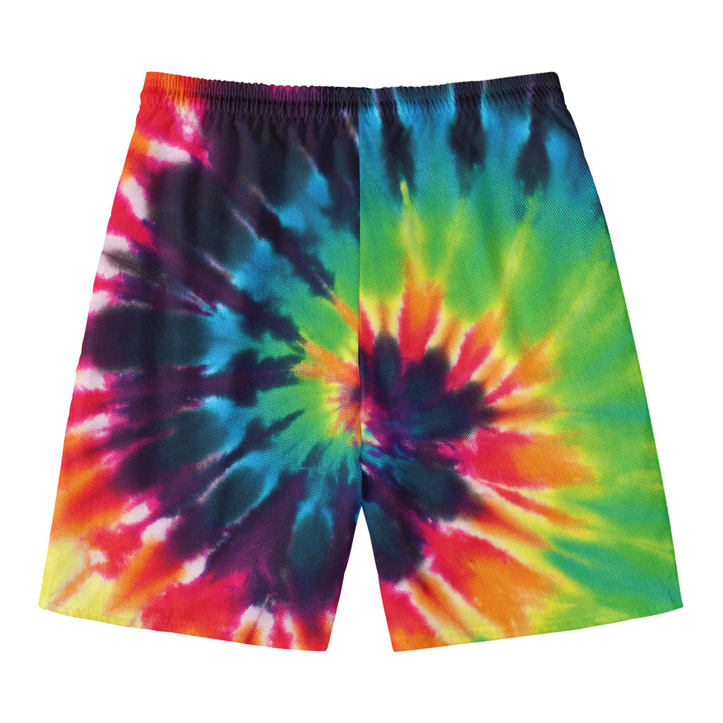 Black And Rainbow Tie Dye Print Men's Swim Trunks
