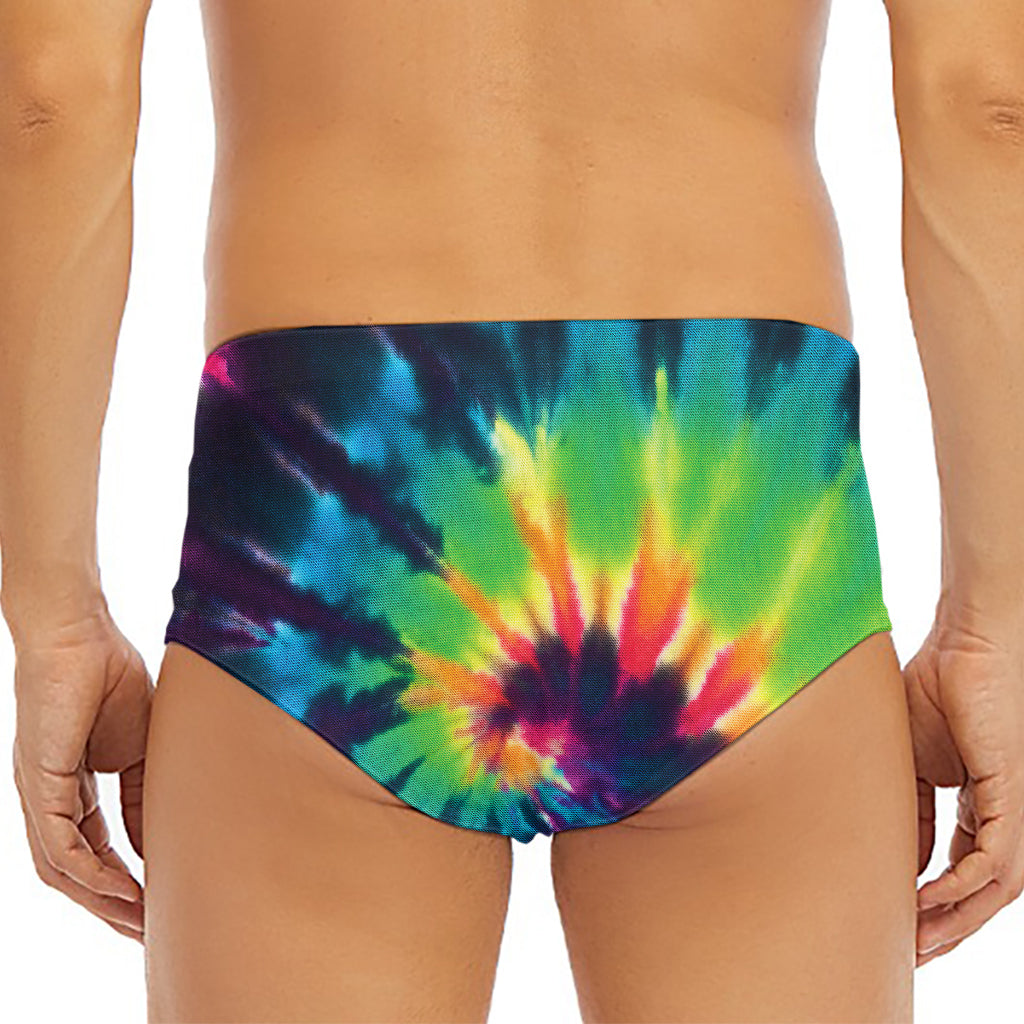 Black And Rainbow Tie Dye Print Men's Triangle Swim Briefs