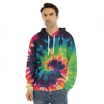 Black And Rainbow Tie Dye Print Men's Velvet Pullover Hoodie