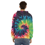 Black And Rainbow Tie Dye Print Men's Velvet Pullover Hoodie