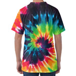 Black And Rainbow Tie Dye Print Men's Velvet T-Shirt