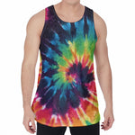 Black And Rainbow Tie Dye Print Men's Velvet Tank Top