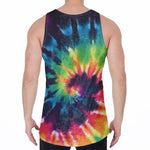 Black And Rainbow Tie Dye Print Men's Velvet Tank Top