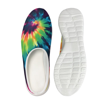 Black And Rainbow Tie Dye Print Mesh Casual Shoes